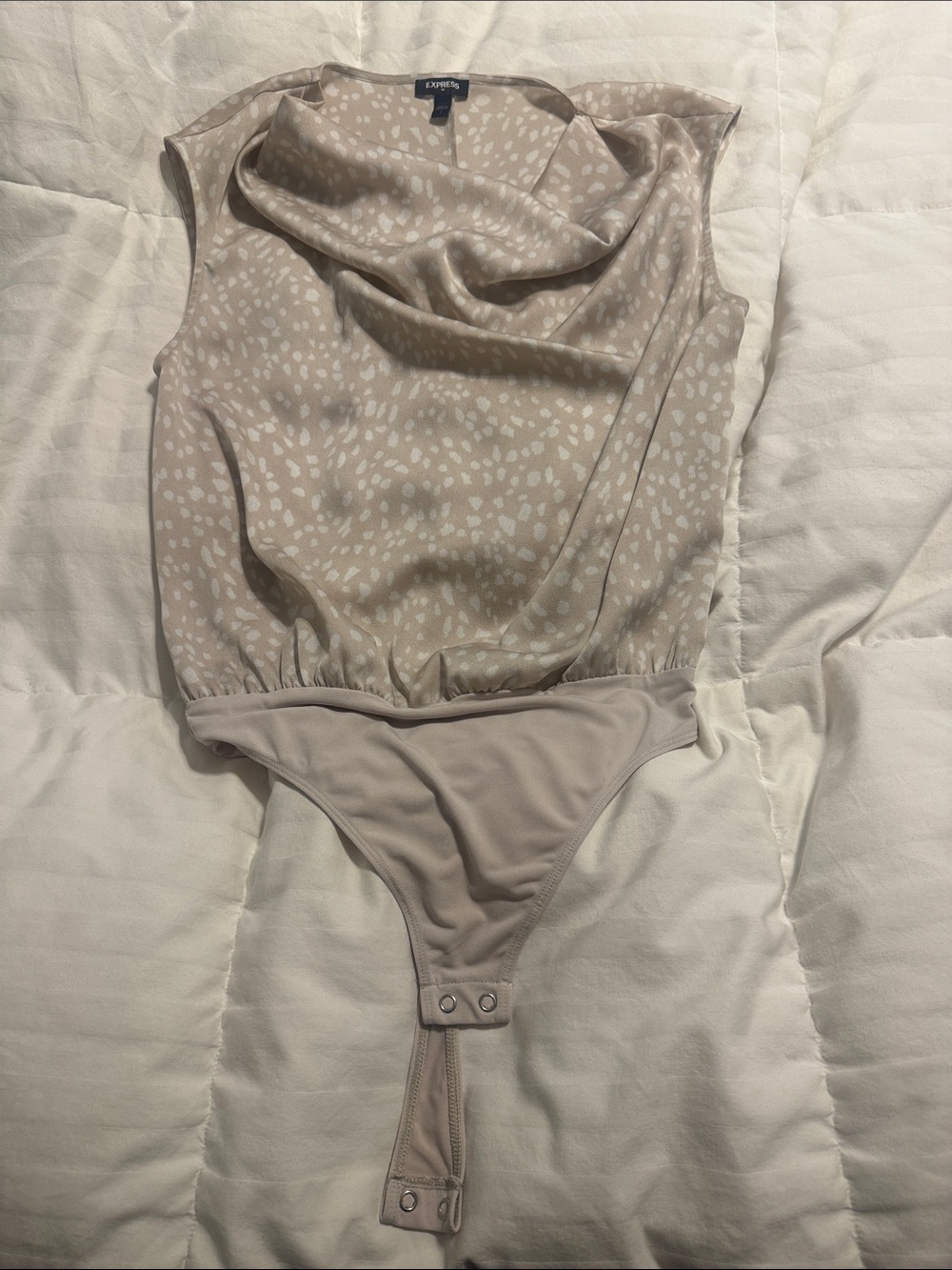 Express - Beige Printed Cowl Neck Sleeveless Bodysuit - Small